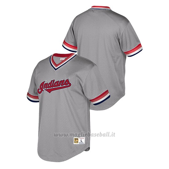 Maglia Baseball Hombre Cleveland Indians Cooperstown Coleccion Mesh Wordmark V Neck Grigio